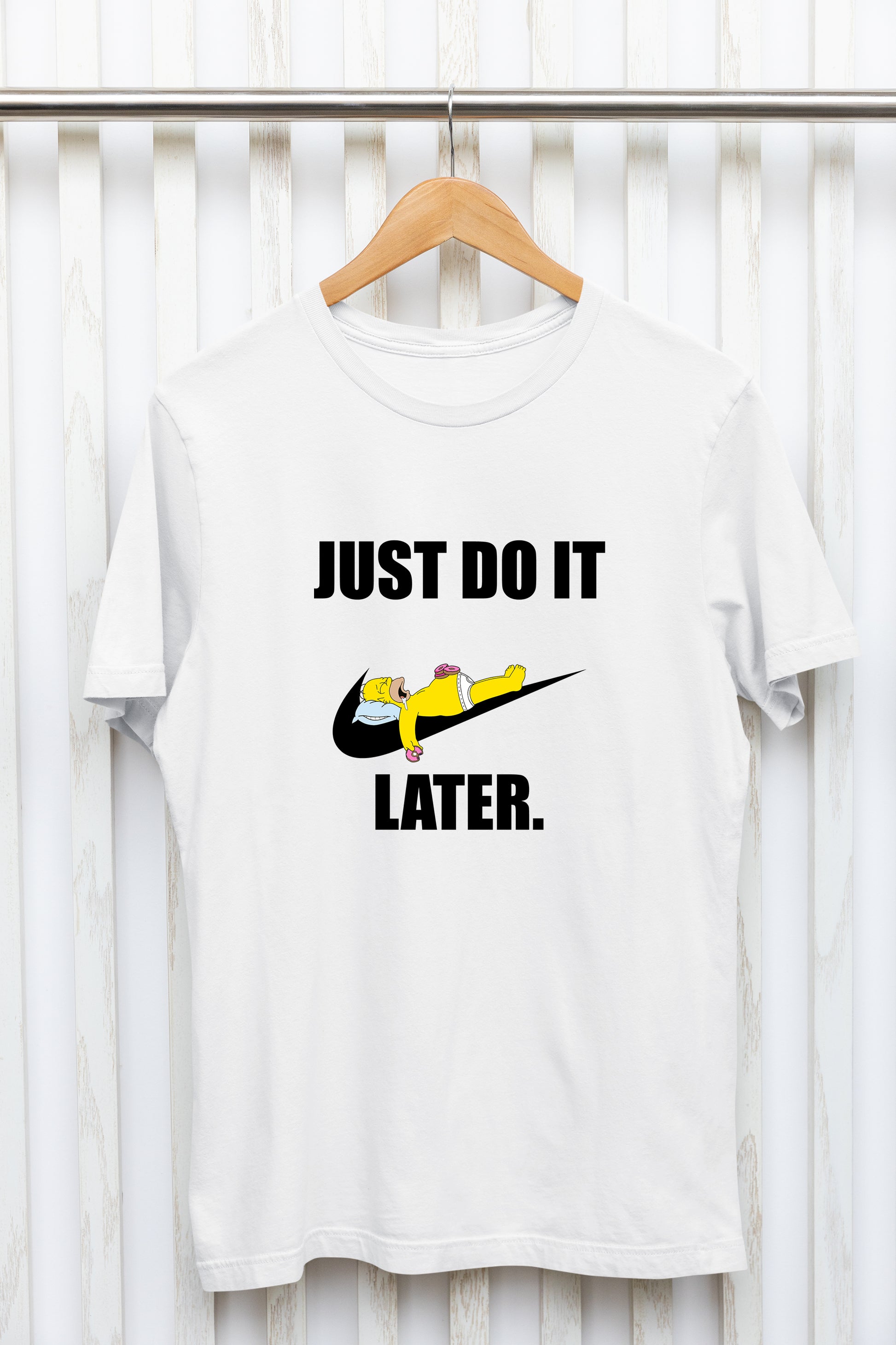 Marškinėliai su užrašu "Just do it later"